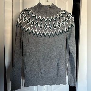 LOFT Gray and Green Patterned Sweater